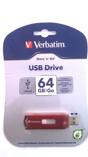 Verbatim 64gb usb flash drive, retractable  red  97005 for sale