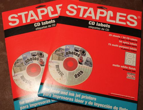 2 Pack Staples CD Labels ~ 25 Sheets / 50 CD Labels each Laser / Inkjet Printers