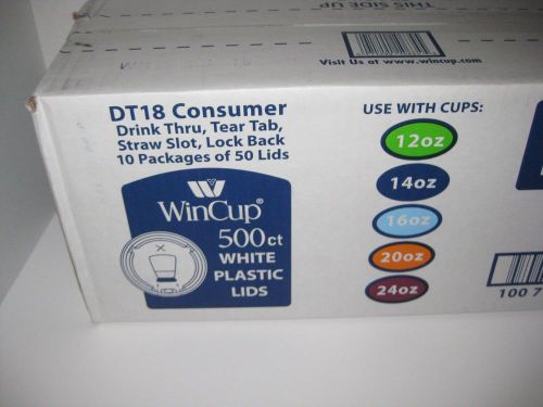 WinCup 500 Count DT18 Consumer White Plastic Lids Fits 12oz 14oz 16oz 20oz 24oz