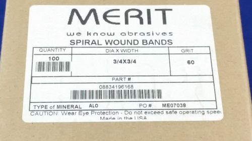 Box of 100 Merit 08834196168 Spiral Wound Bands 3/4&#034; x 3/4&#034; Grit 60 FREE SHIP