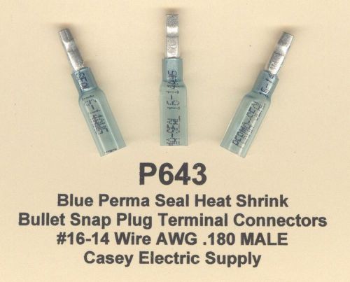 10 blue perma seal heat shrink bullet snap plugs #16-14 wire aw .180  male molex for sale