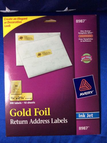 Avery 8987 Inkjet Mailing Labels, 3/4&#034;x2-1/4&#034;, 300/PK, Gold Foil