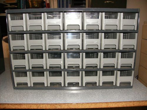 3 vintage metal storage bin with 28 plastic drawers for sale