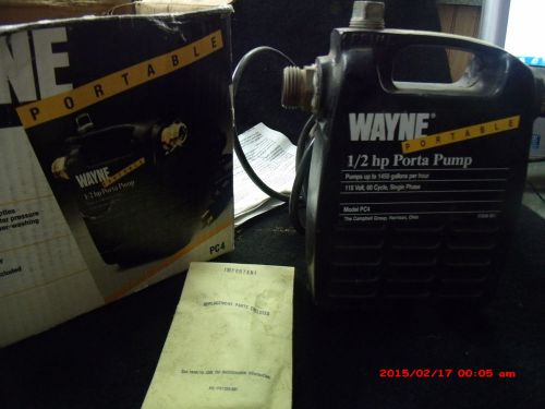 WAYNE PORTABLE 1/2 HP PORTA PUMP MODEL PC4 1450 GALLONS PER HOUR CAPACITY