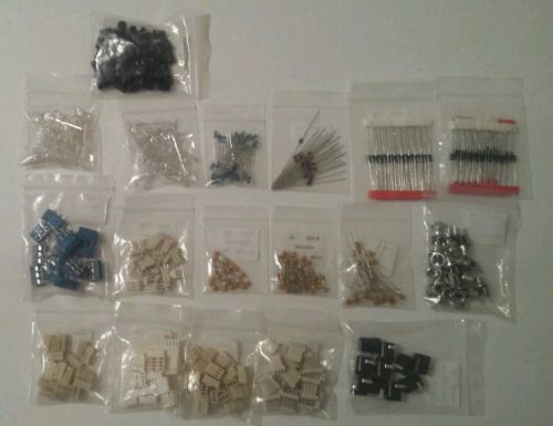 LOT OF 455 pieces of  ELECTRONIC COMPONENTS, Diodes, Capacitors, LEDs, DC Jacks