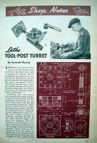 How to machine build a four-way metal lathe turret 1946 diy article plans for sale