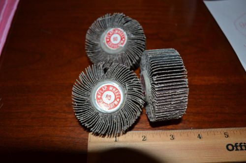 Qty=3 flapper wheels 2-1/2 dia x1&#034; wide 60 grit, 1/4-20 threaded, 25000rpm for sale