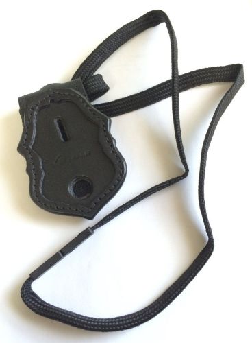 Aker black leather federal agent inset badge shield belt clip neck chain holder for sale