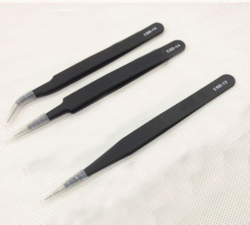 3PCS Metal Non-magnetic Stainless Steel Tweezers Plier for SMD SMT Jewelry ICs