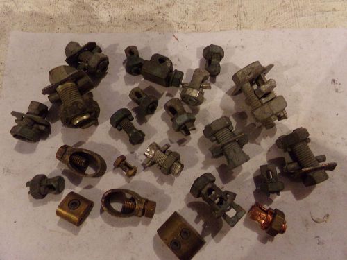 LOT OF 23 GROUNDING WIRE CONNECTORS ( SPLIT BOLT , GROUND ROD CLAMPS) MIXED SIZE