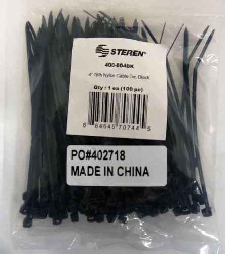 Steren 4&#034; black nylon ties 100 pack for sale