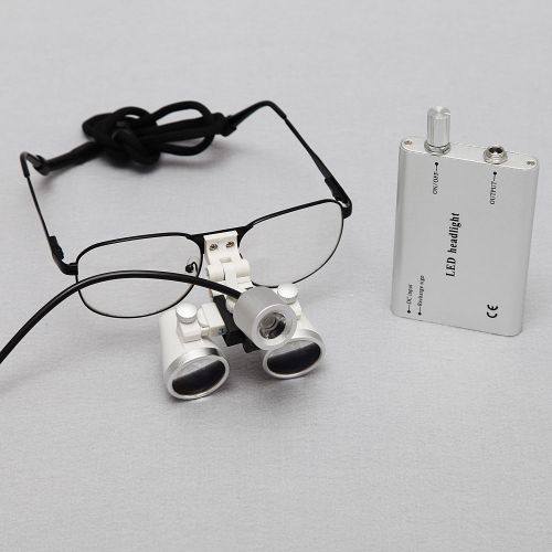 Dental loupes surgical binocular glasses with led head light lamp 3.5x 420mm for sale
