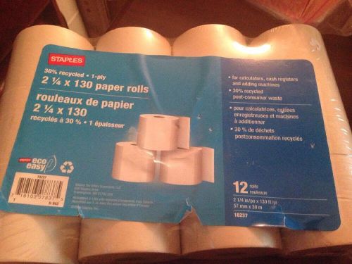 New 12 Roll Staples Calculator Cash Register Paper 2 1/4&#034; x 130 Ft Free Shipping