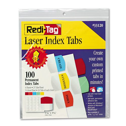 Redi-Tag Laser Printable Index Tabs, 1 1/8 Inch, Five Colors, 100/Pack
