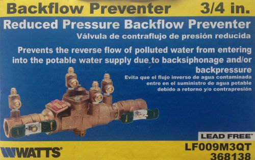 NEW WATTS LF009M3QT Reduced Pressure Zone Backflow Preventer 3/4&#034; Valve Assembly