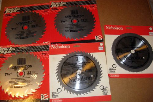 5 BLADES, 7 1/4&#034;, ACU-EDGE &amp; NICHOLSON, ALL NEW IN PACKAGE, 5/8&#034; ARBORS