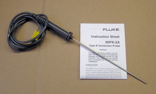 Fluke 80PK-2A Type K Immersion Temperature Probe, MINT, Free Shipping
