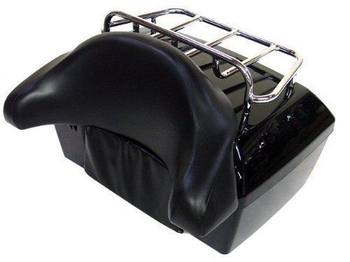 Universal Motorcycle Luggage Locking Storage Trunk Tail Box w/ Top Rack Backrest