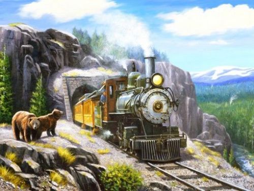 Bear Train Transportation Country Mountains Nature Metal Sign
