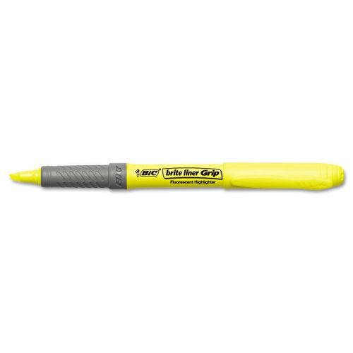 Brite Liner Grip Highlighter, Chisel Tip, Fluorescent Yellow Ink, 12/Pk