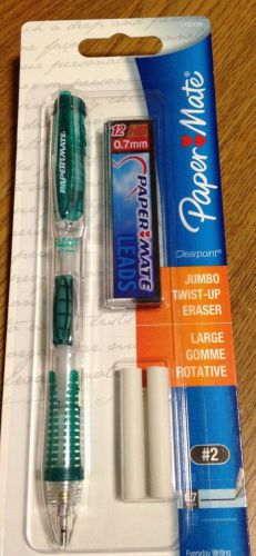 Teal Paper Mate Clear Point 0.7mm Mechanical Pencil + leads +erasers 1 DAY SHIP