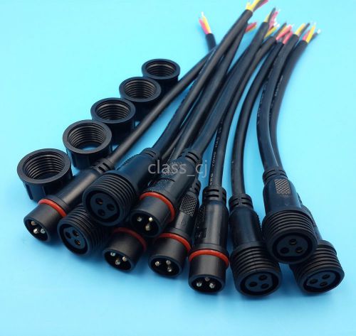 5Pairs Black IP65 Waterproof 3Pin 18AWG Wire LED Cable Connectors