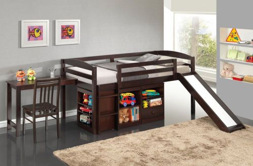 Bedroom Kids Furniture Loft Bed Slide Children Play Learning Fun desk and chair