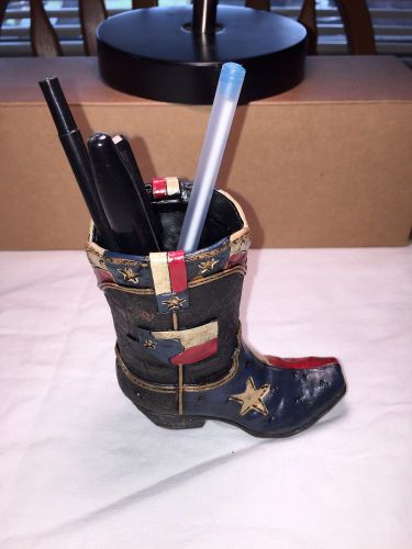 Home Office Decor Texas Pencil Holder Boot With Texas Flag and Lone Star