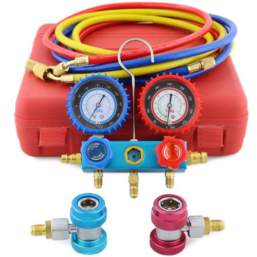 R134a r12 r22 ac a/c manifold gauge set 6ft colored hose air conditioner freon for sale