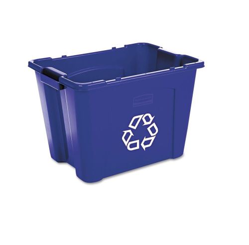 Rubbermaid stacking waste collection and recycling bin blue 14 gal polyethylene for sale