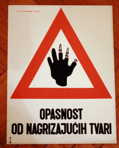 Yugoslavia - vintage industrial safety sign: danger- corrosive substances! 1970s for sale