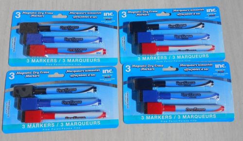 Set of Four Magnetic Fine-Point Dry Erase Markers 3 Packs ~ Red~Blue~Black ~ New