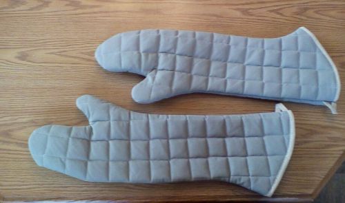 2 TAN EXTRA LONG OVEN MITTS, 23&#034; INCHES.  MADE IN USA, NEW,HIGH HEAT RESISTANT