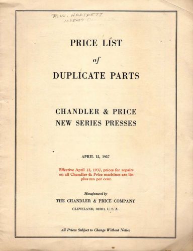 Chandler &amp; Price - Parts Diagrams &amp; Price List from 1937