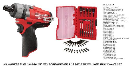 Milwaukee m12 fuel 1/4&#034; hex 2 speed screwdriver 2402-20 &amp; 35 pc shockwave kit for sale