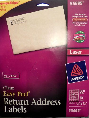 600 Avery 15695 Clear Easy Peel Return Address Labels 10 Sheets 2/3 x 1 3/4