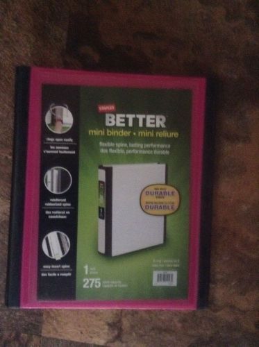 Staples durable 1&#034; mini 3-ring view binder (d-rings) pink, 275 polypropylene for sale