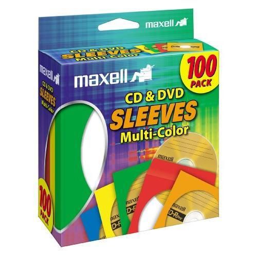 Maxell CD-403 Multi-Color CD/DVD Sleeves - 100 Pack (190132) New