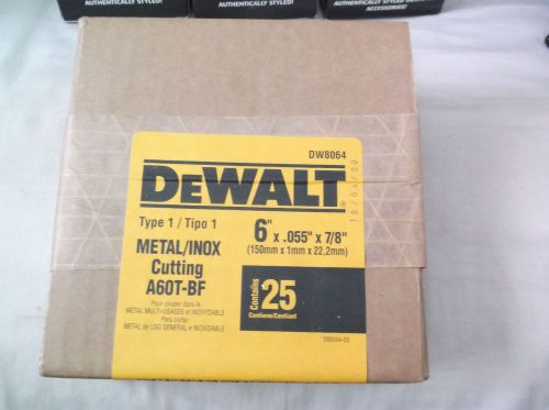 DEWALT DW8064 6&#034; x .055&#034; x 7/8&#034; Type 1 Metal/INOX Cutting Wheels, new box of 25