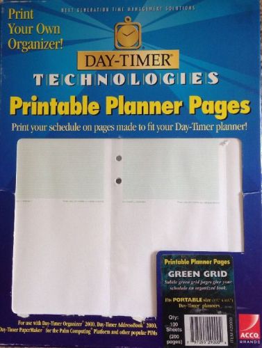 ACCO Day-Timer Planner Pages 3.75&#034;x6.25&#034; Green Grid - 200 Pages New, Sealed