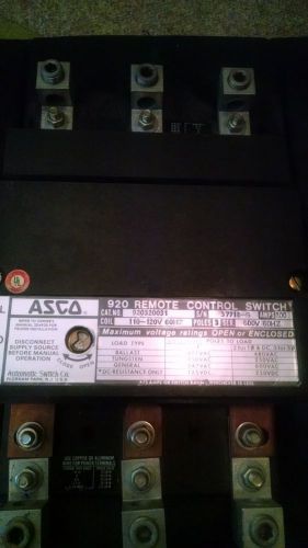 Asco 920 remote control switch 200 Amps 600 volts 920320031 110-120v coil 3p