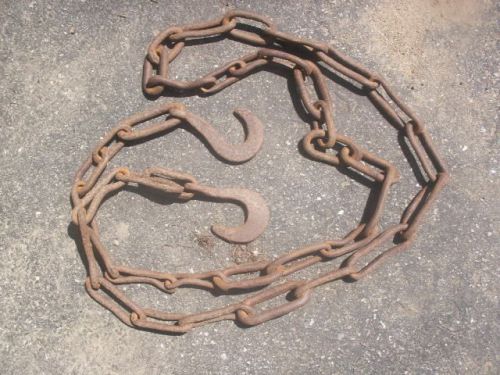 Vtg.forged iron tow chain w/2 grappling hook-approx.12&#039; long 4-5&#034; links-17.5 lb for sale