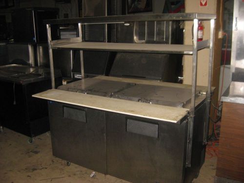 True 60&#034; double sided prep table w/ overhead shelving for sale