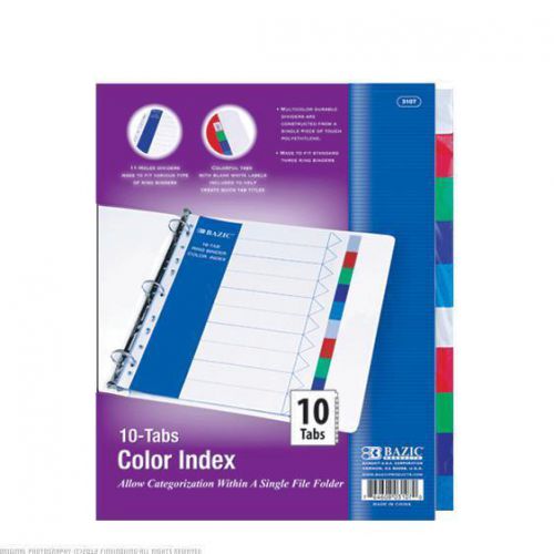 BAZIC 3 Ring Binder Dividers with 10 Color Tabs 24Pcs 3107-24