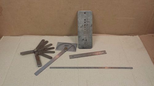 General Tools: 6&#034; steel ruler, No.17 SS Protractor, Rulers, Drill &amp; wire gauge