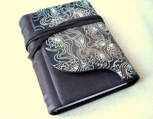 Brown Leather Journal, Women Gift, Silver Gilded Ornamentation, Handmade Diary