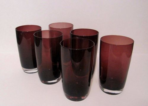 Set of 6 Fantastic MCM Amethyst/Purple Tumbler Tea Glasses With Clear Bottom