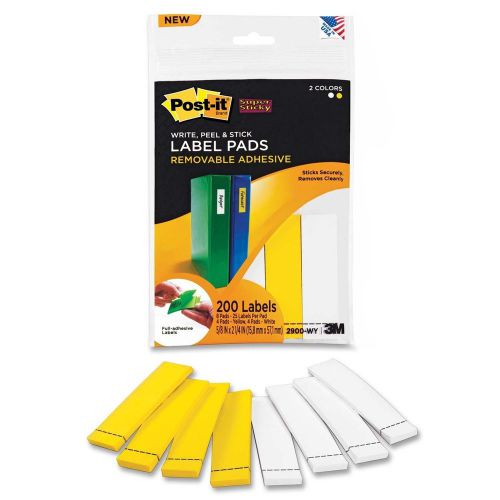 Post-it Super Sticky Removable Label Pads .625 x 2-.25 Inches White Yellow 8 ...