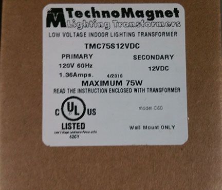 Technomagnet TMC75S12VDC Indoor Magnetic Low Voltage DC LED Driver, 75W 120/12V