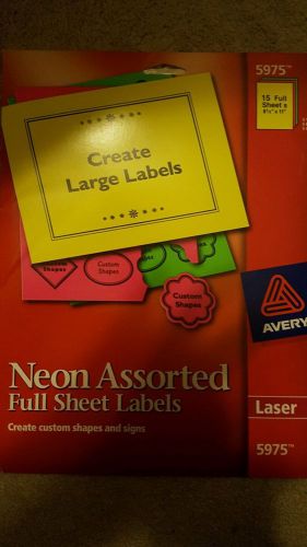 Avery 5975 Laser Neon Assorted Labels 15 full sheets 8.5x11 NEW